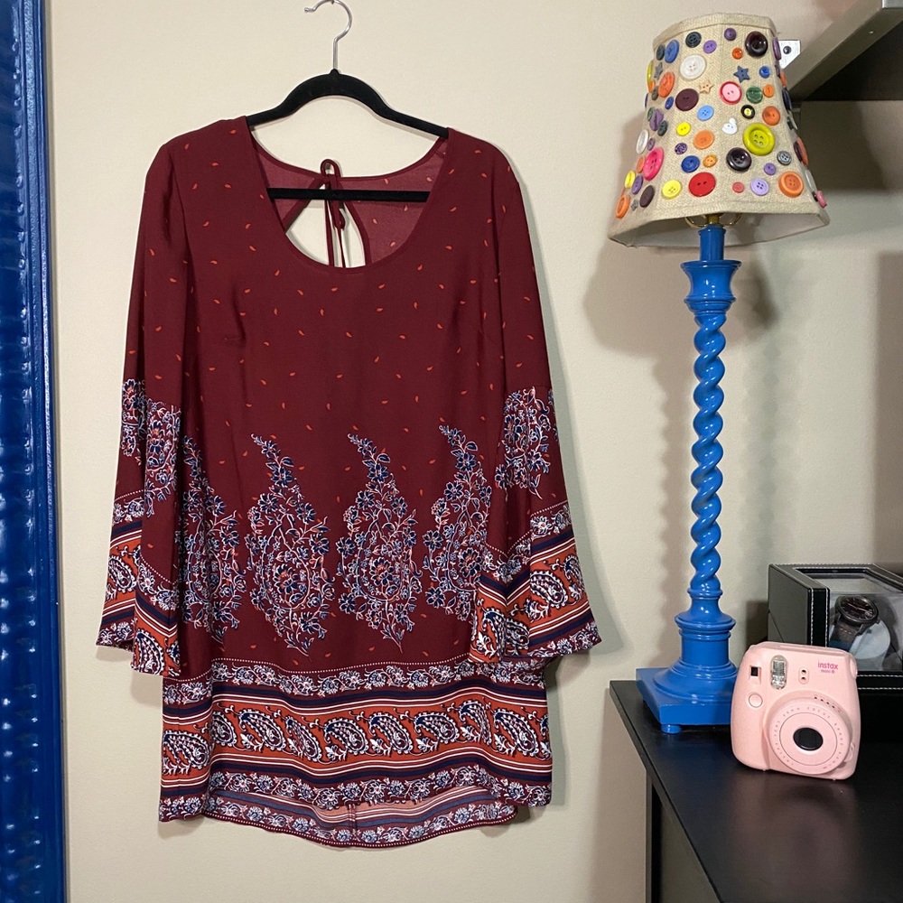 Maroon Bell Sleeve Dress